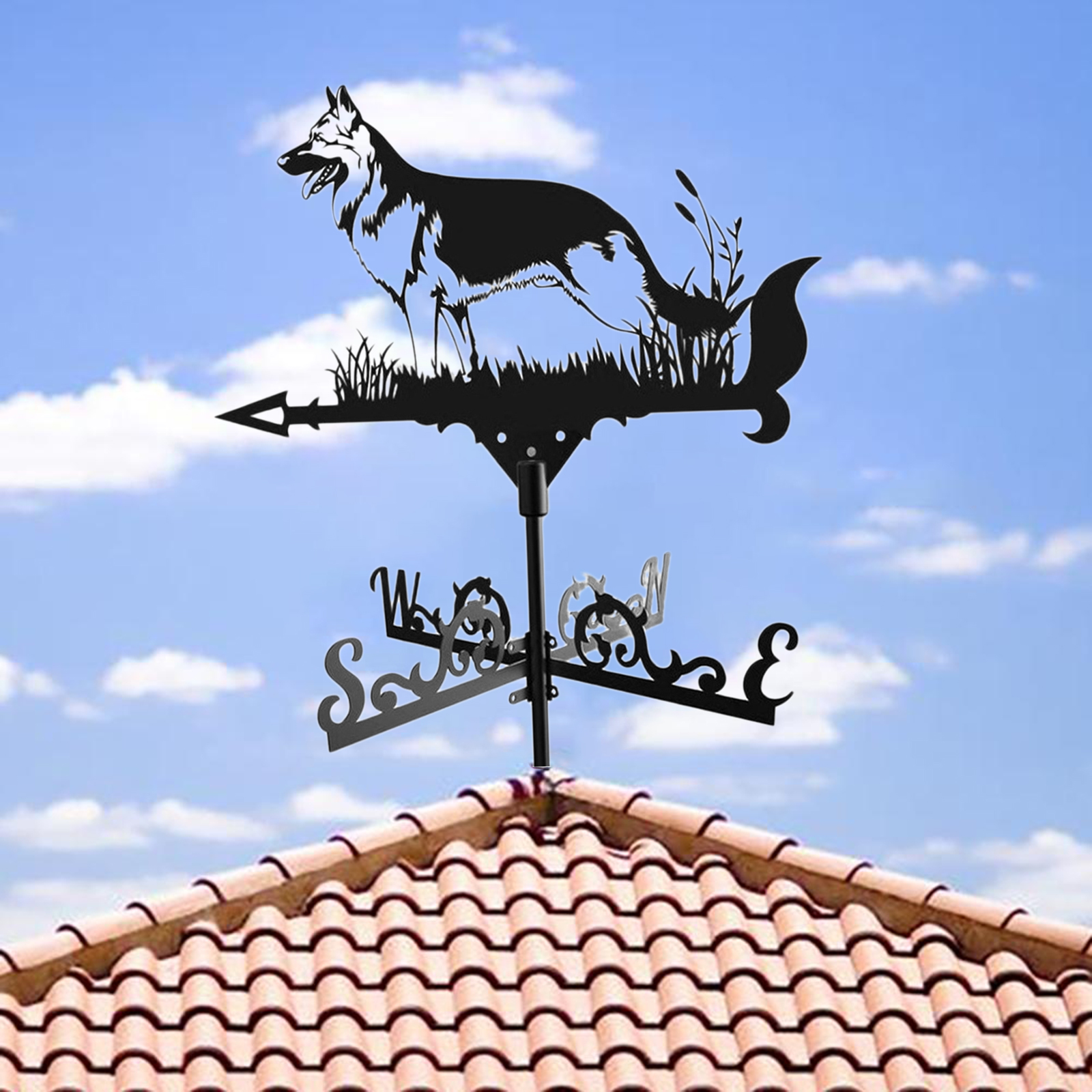 Weather Vane Vain Ridge Mount Roof Dog Shape Weathervane Direction Indicator