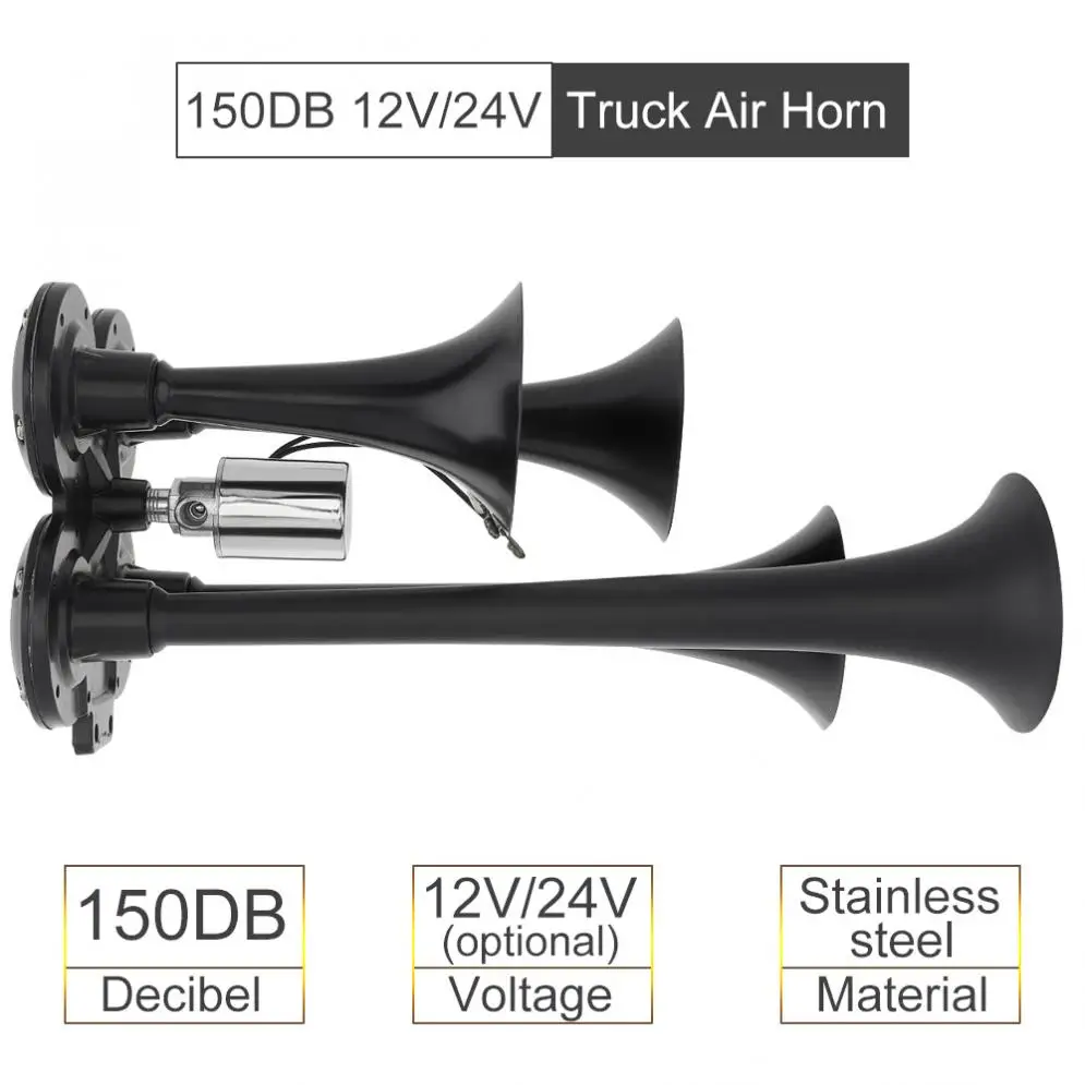 SIRIGOGO Super Loud Train Horns kit 150DB 12V/24V Dual Air Horns Speaker Trumpet Super Loud Universal for Vehicles Trucks Lorrys Trains Boats Auto Cars 