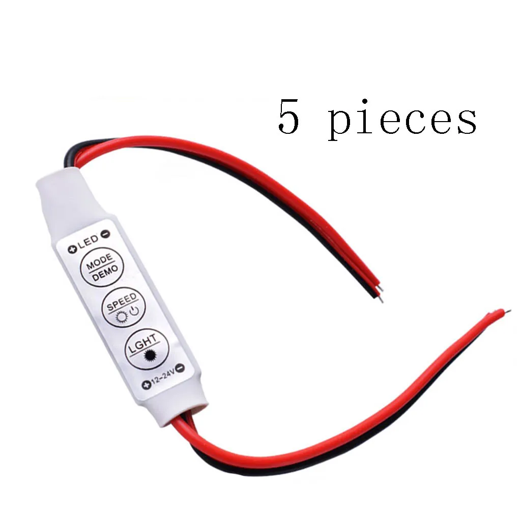 5pcs Inline Mini LED Dimmer Controller DC12V 3 Keys Single Color LED Brightness Switch for Dimmable LED Wall Switches