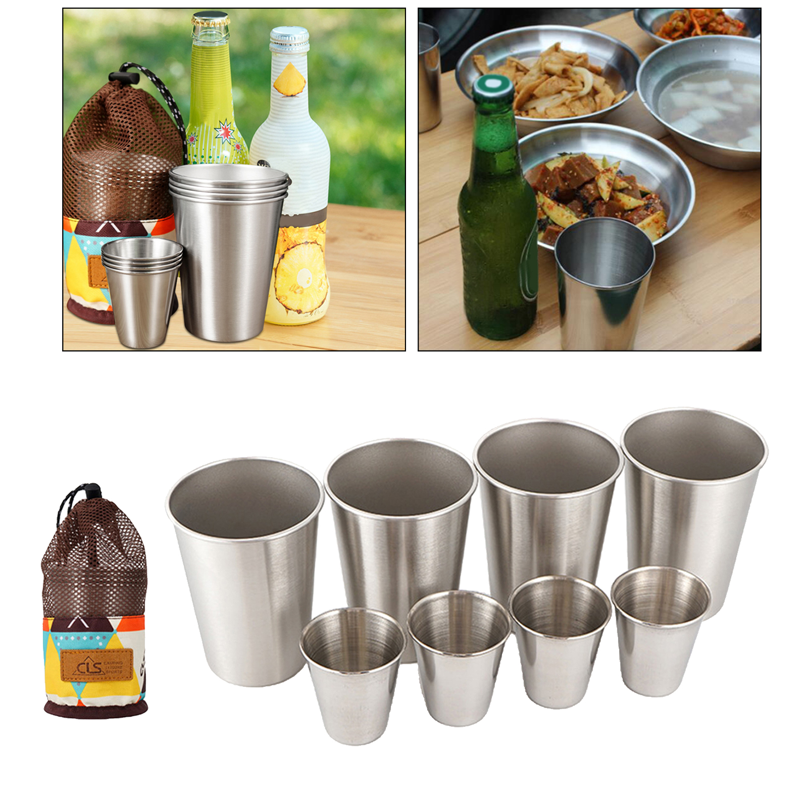 8Pcs Stackable Stainless Steel Cup Drinking Cups Picnic Short Glasses Mug
