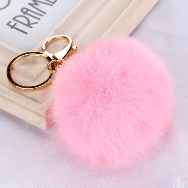 Real Fur Keychain Puff ball Bag Charm Black, Pink, Gray, Genuine