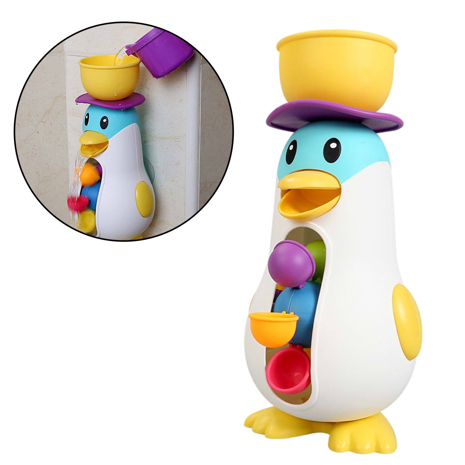 Adorable Suction Cup Penguin Waterwheel Toddler Shower Pool Water Play Sucker Rotatable Waterwheel Bath Toy for Bathing Time
