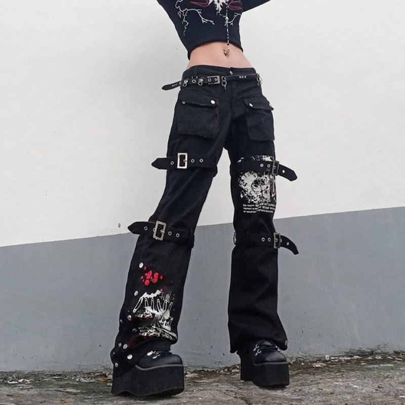 jeans harajuku fivela de metal hip hop