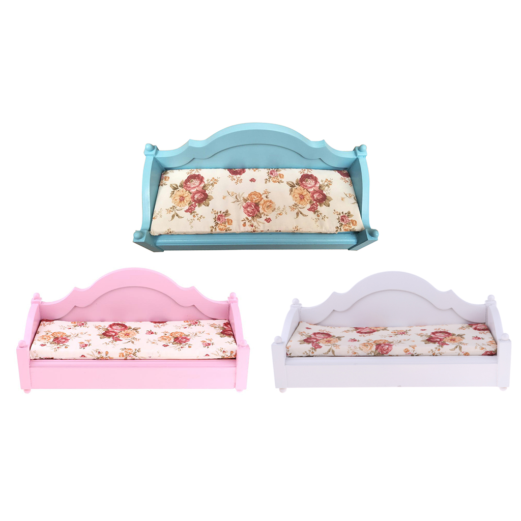 Handmade 1/6 Double Sofa Bed Couch Dollhouse Miniature Furniture Decor