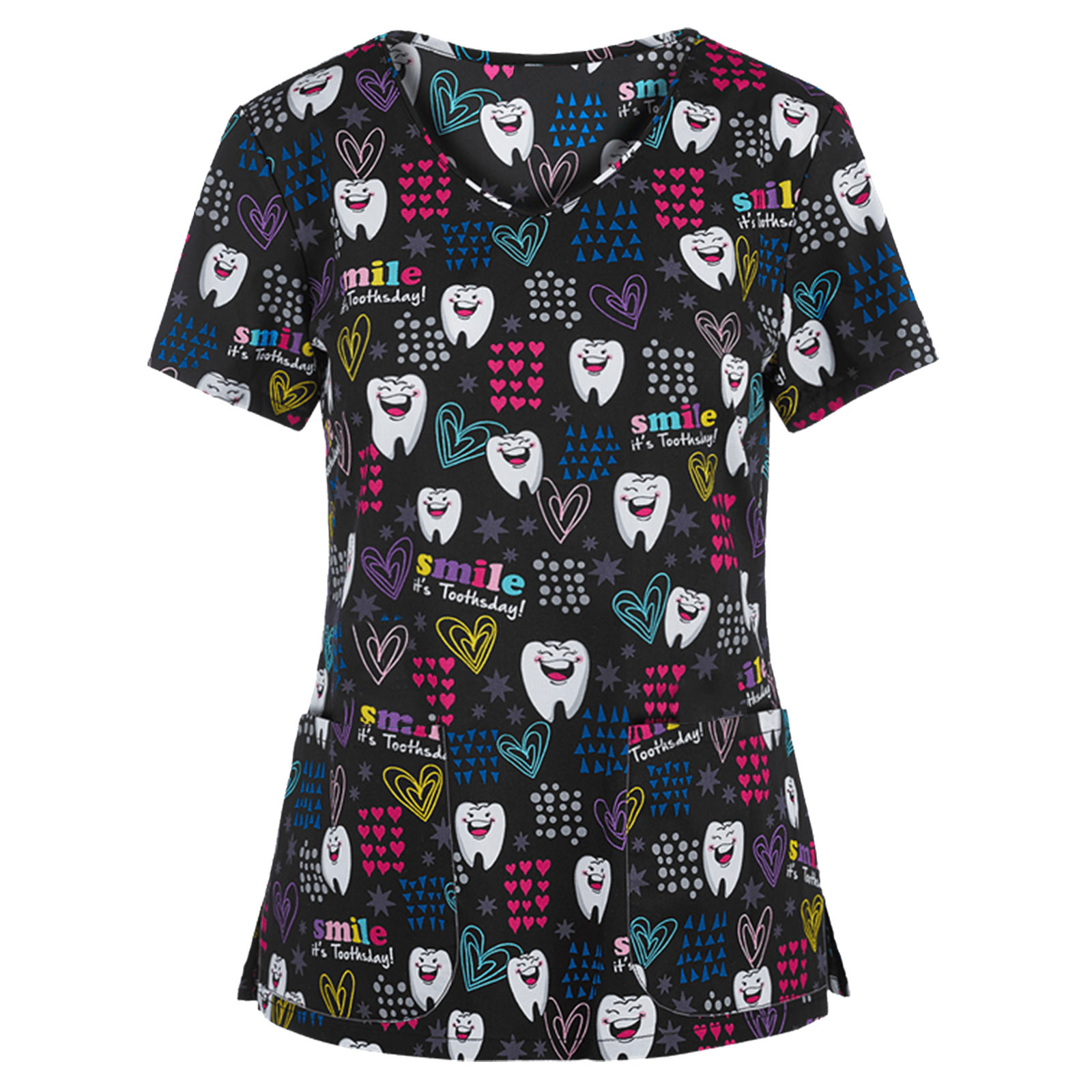 Teeth Print Scrub Tops Women Dentist Working Uniform Nurse Scrub Uniformes Medicos Para Mujer Tooth Hospital Workwear A50