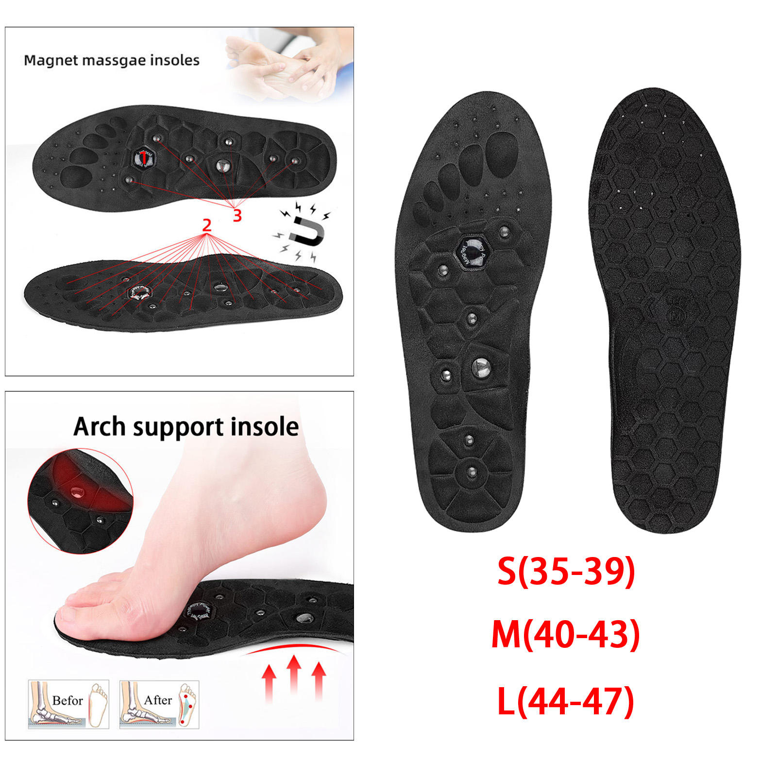 Magnetic Massage Insoles Reflexology Shoes Soles for Foot Adults Relieve Body Pressure