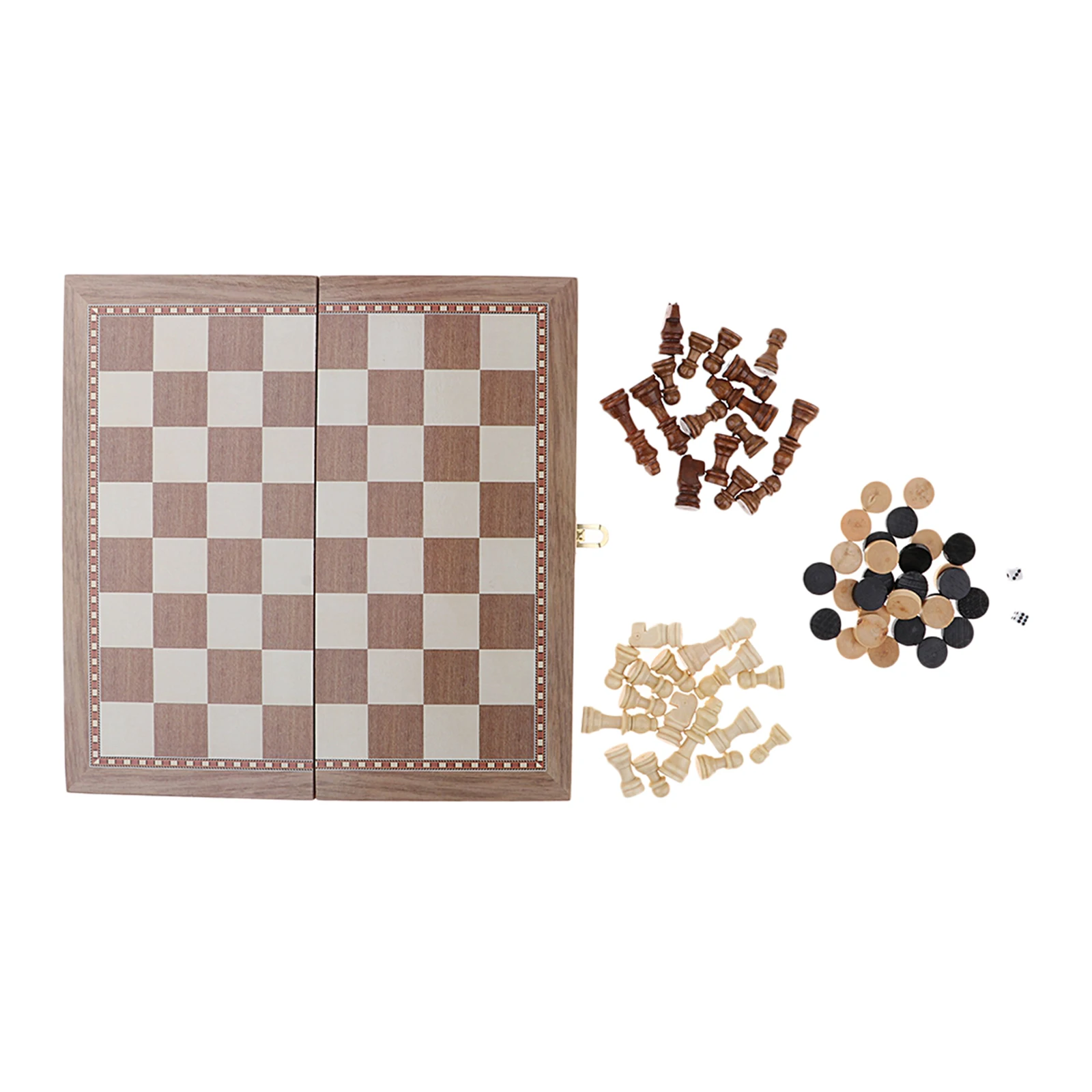 3-in-1 Wooden Folding Chess Board Game Travel Set for Kids Teens Adults,