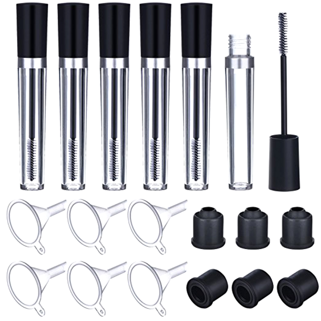 7.5ml Empty Mascara Tube with Wand Eyelash Oil Container Bottle Funnels 6Set