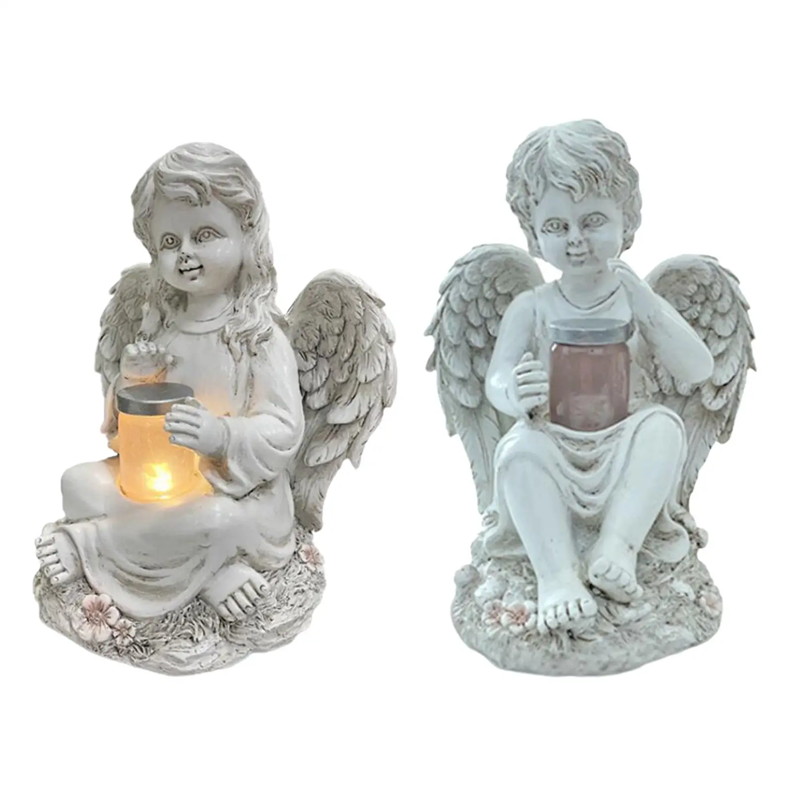 Solar Powered Resin Angle Statue Courtyard Figurines Decoration Garden Pastoral Luminous Figure Sculpture Ornamnet