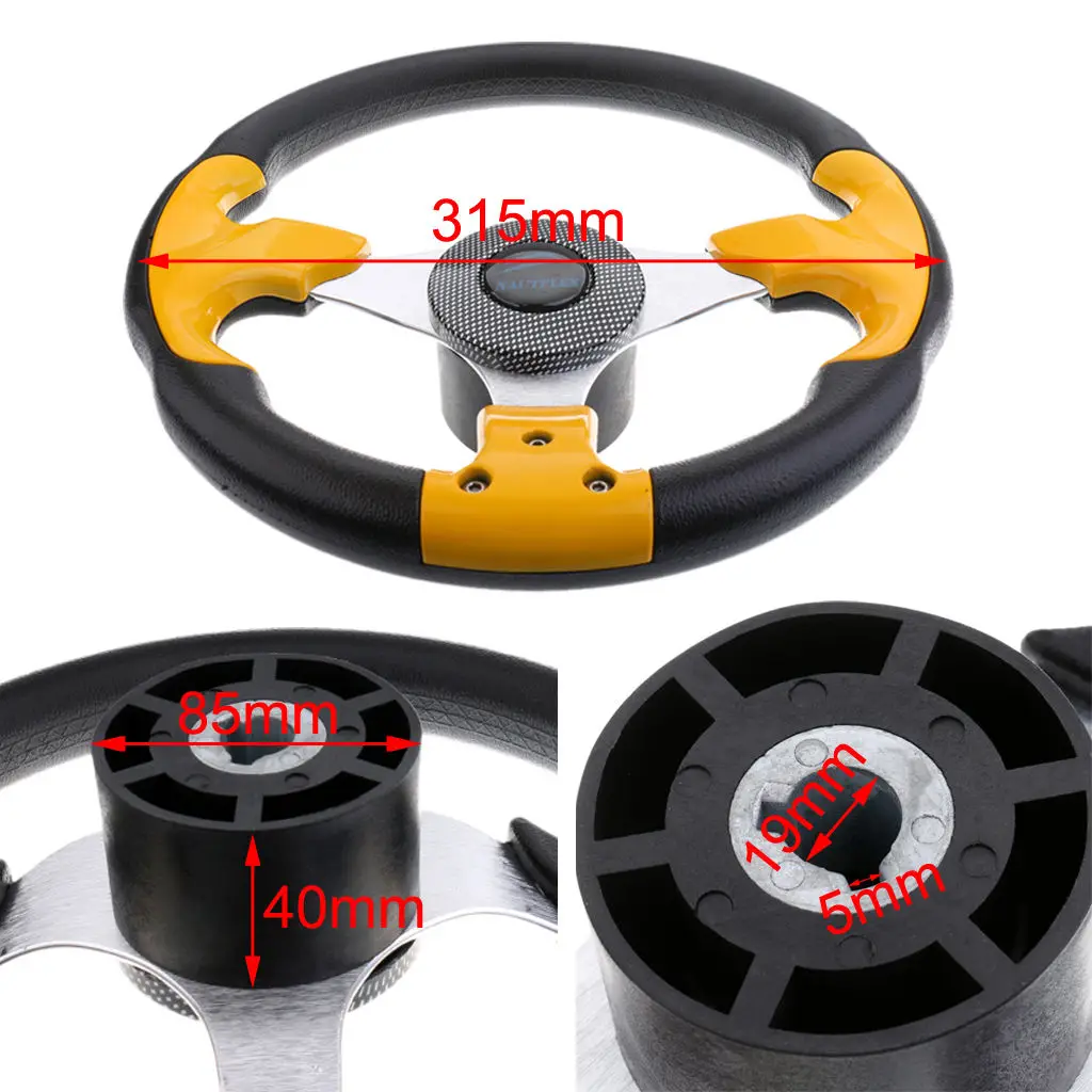 315mm 3/4 `` Aluminum Alloy Tapered Three  Boat Steering Wheel for Marine Yatch Boat