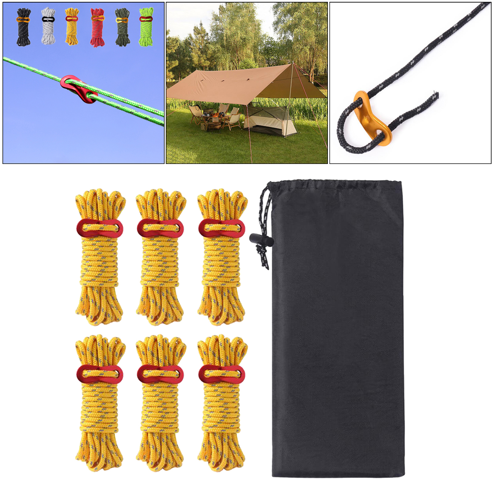 6psc/set Outdoor Camping Tent Cord Windbreak Reflective Wind Rope With Rope Buckle