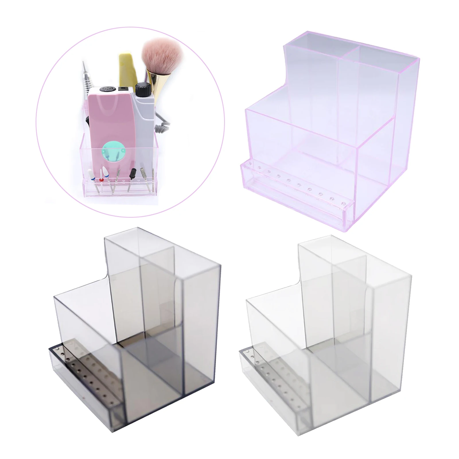 3 Rows 10 Holes Nail Drill Bits Holder Stand Tools Displayer Case Organizer