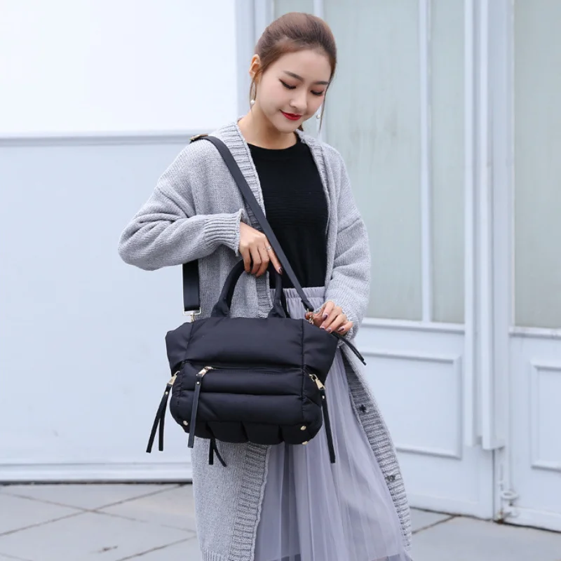 Winter Space Cotton Soft Down Feather Padded Shoulder Bag for Women 2022 New Casual Ladies Crossbody Bags Travel Handbag
