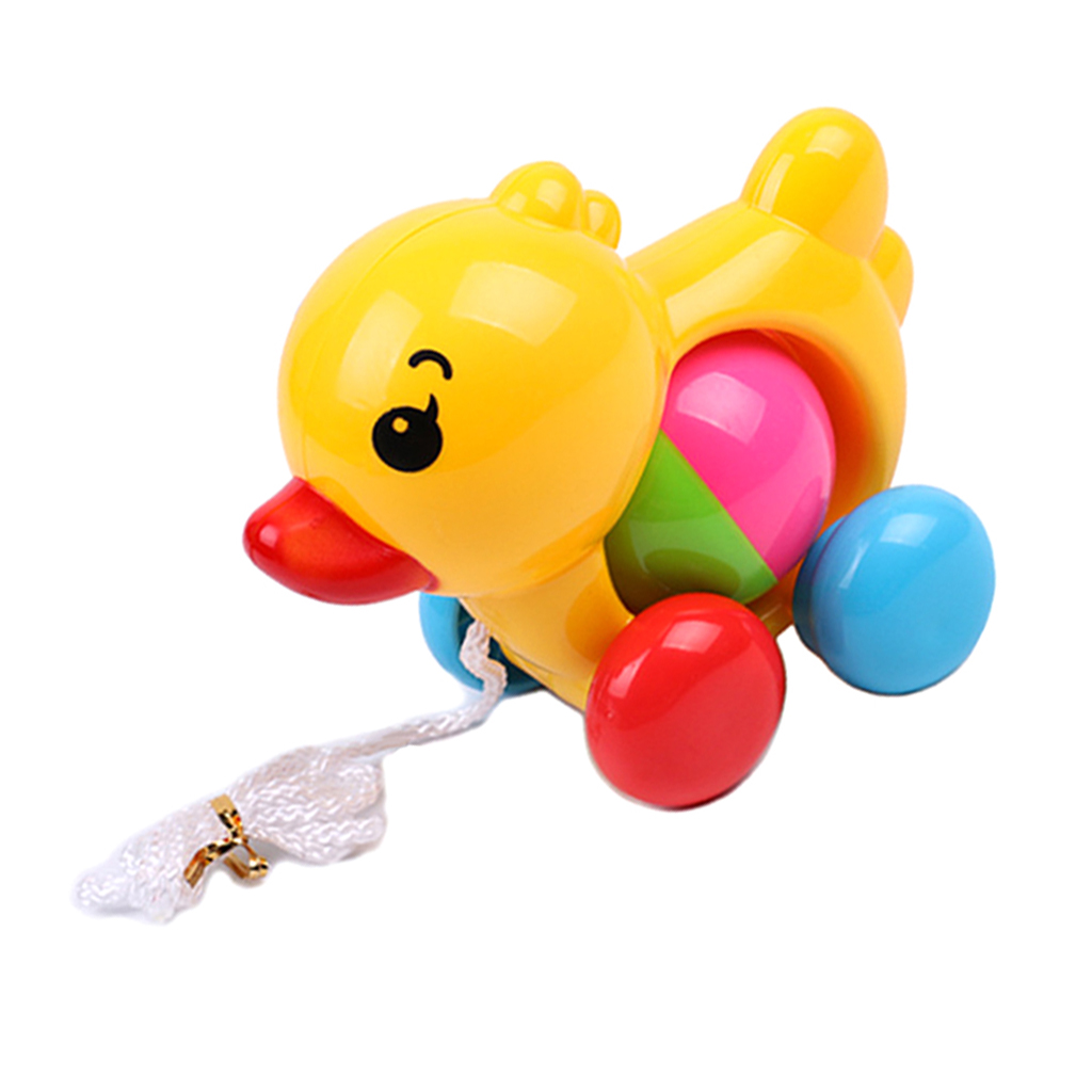 Lovely Yellow Duck Pull Along Toy, Plastic Animal Wheel with Sound Toy for Baby Toddlers Kids