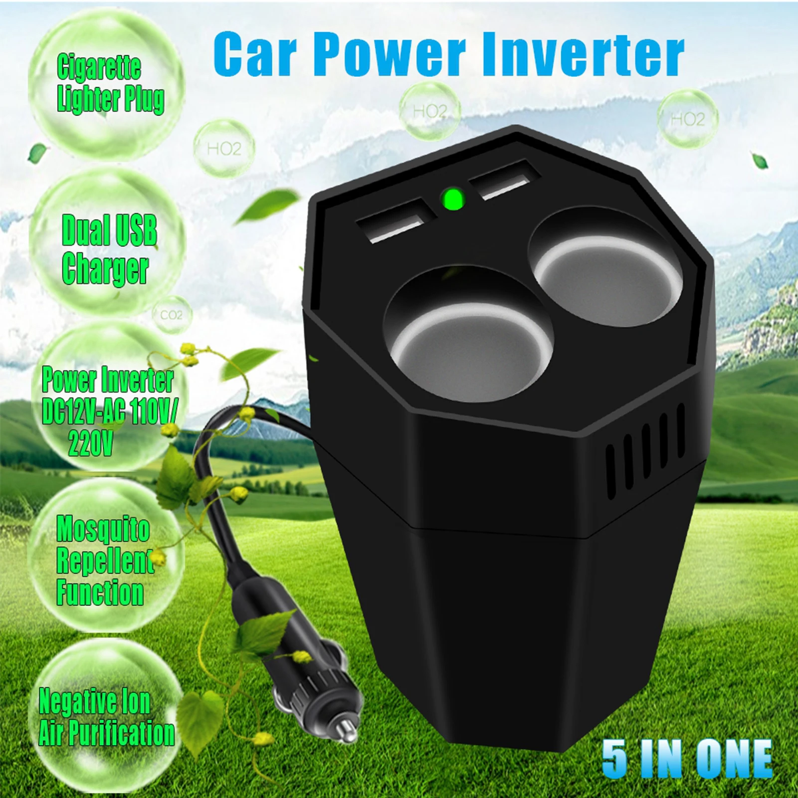 400W Cup Shape Car Power Inverter Socket DC 12V to 110V 220V AC 2 USB Outputs Auto Charger Adapter