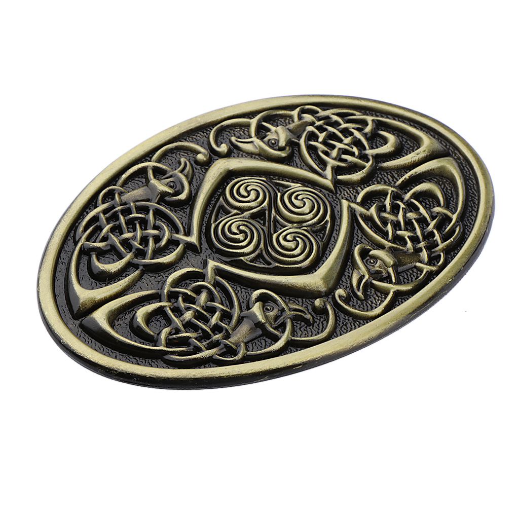 Mens  Cowboy Germanic  Pattern Oval Bronze Belt Buckle