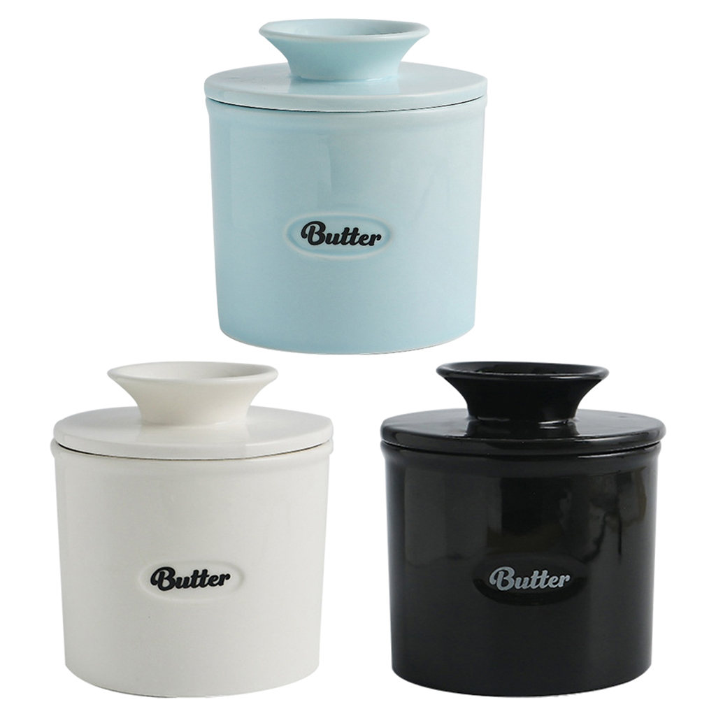 Cute Handmade Ceramic Butter Crock Fresh Spreadable Storage Holder for Refrigerator Hand-held Lid Reasonable Capacity