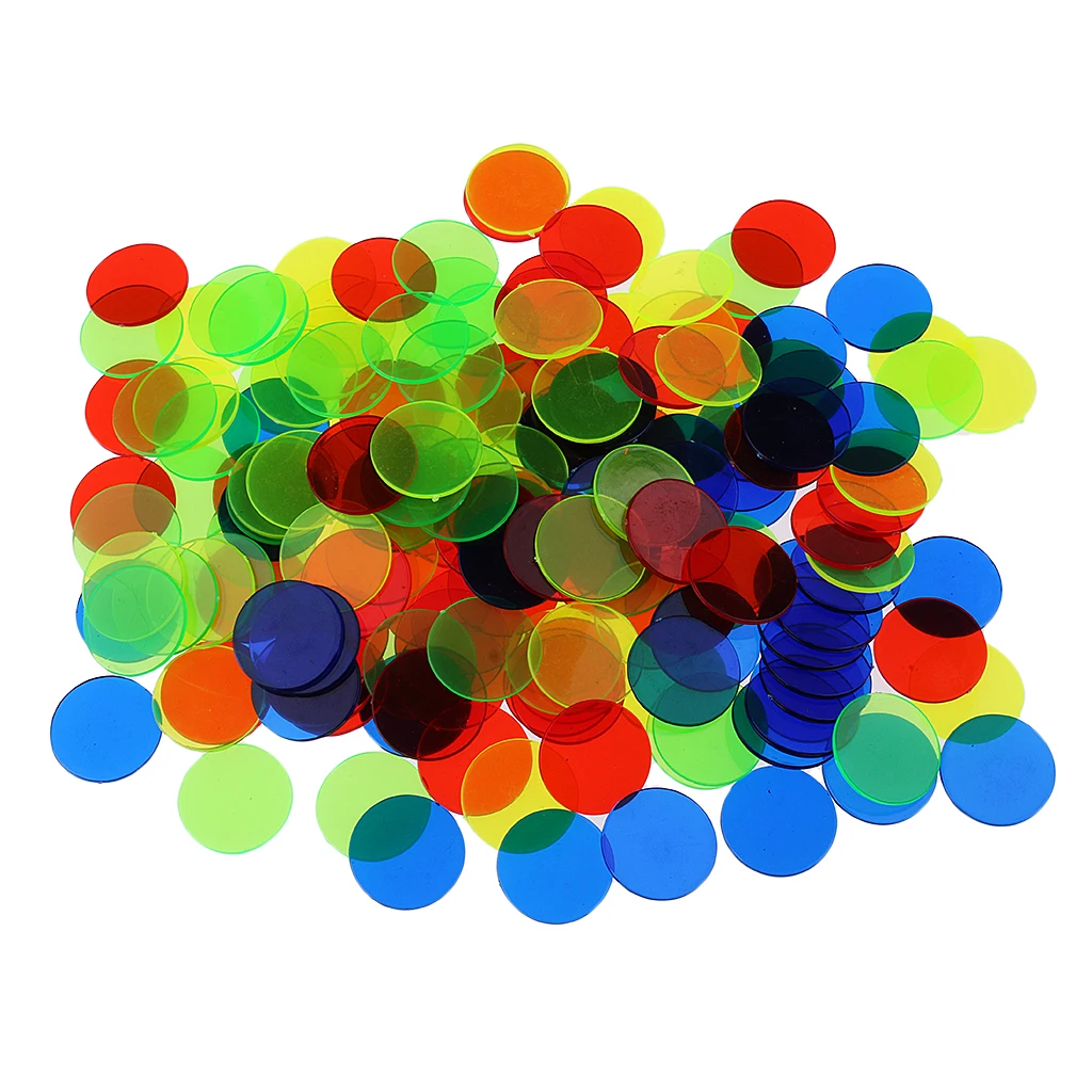 100pcs Plastic Bingo Chips Circle Board Game Accessories Tokens Coins Party Club Family Games Supplies， 5 Color to Choose