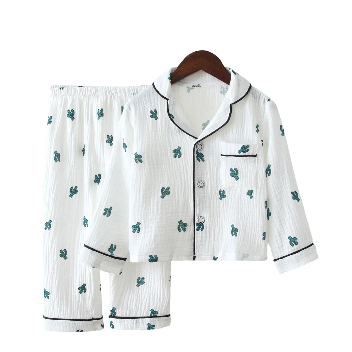 Spring and summer children's cotton gauze pajamas Girls Boys Cotton Yarn children's thin long sleeve short sleeve home clothes christmas pajama sets