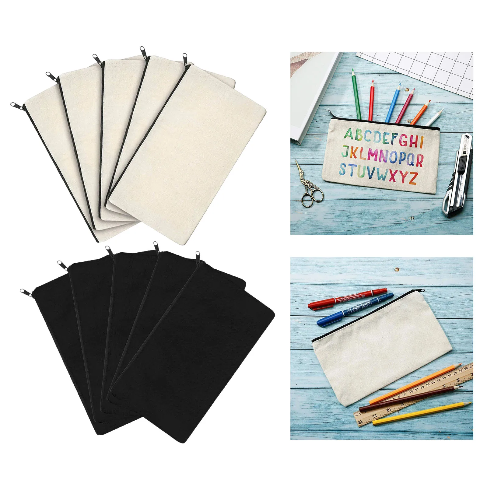 10x Blank DIY Craft Bag Canvas Pen Case Blank Makeup Bags Canvas Pencil Bag Canvas Bags With Zipper Diy Bag Project Bags