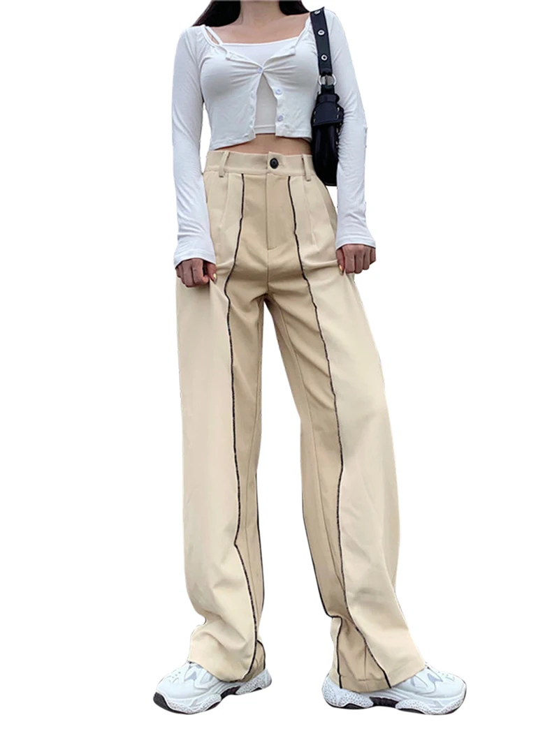 adidas pants Kayotuas Women Straight Pants Loose Pleated Casual Ladies High Street Khaki Fashion Hot Sale Trousers hot pants