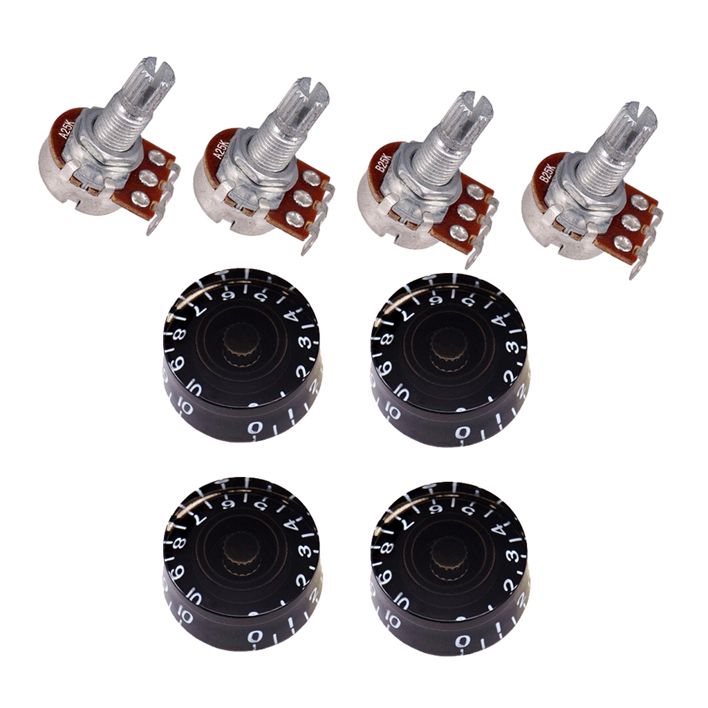 Pack of 8 A25K B25K Electric Bass Guitar Potentiometers Audio Tone Switch Pots with 4 Pcs Knobs 2 Colors to Choose from