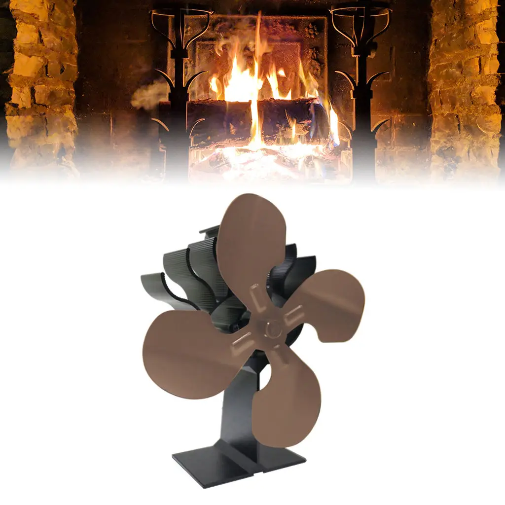 Heat Powered Stove Fan 4 Blade Heater Stove Fans Aluminium Silent Eco-friendly Efficient for Wood Log Burner