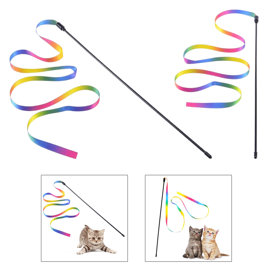 Rainbow Cat Wand String Interactive Stick Toy Kitten Ribbon Charmer Training