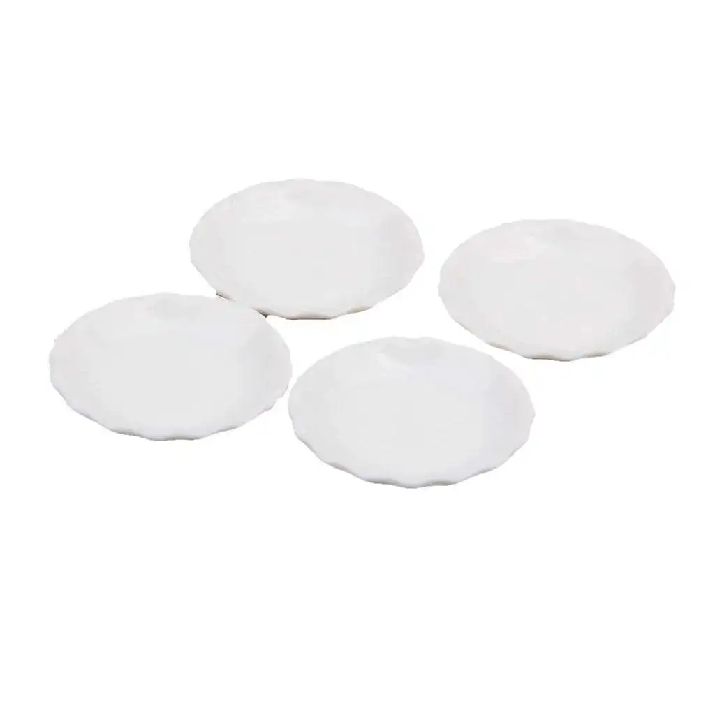 4 Pieces White Round Striated Plates Plates 1/12 Dolls Home Miniature Tableware