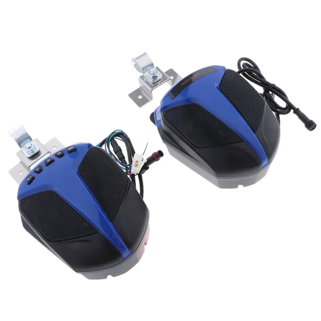 Pair Of FM Radio Speakers For Motorcycle Stereo Amplifier MP3 AUX Radio 15 W 4 Inches - Blue