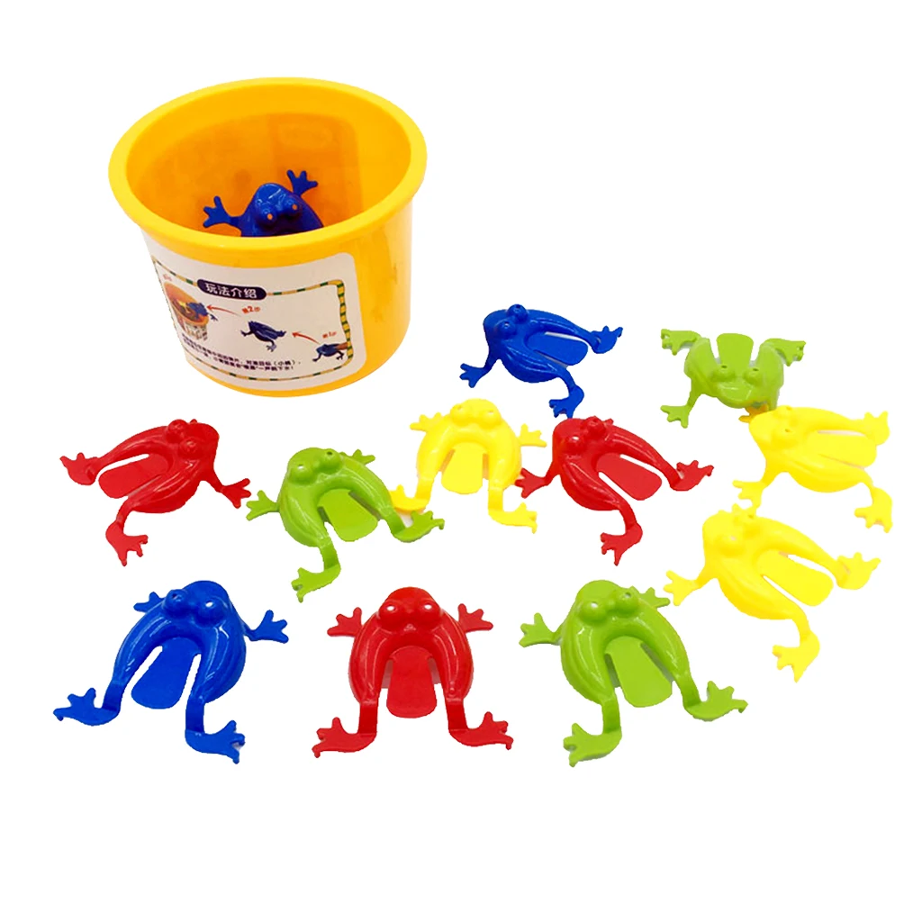 12pieces Assorted Jumping Frog Toy With Bucket  Game Kids Party Favors