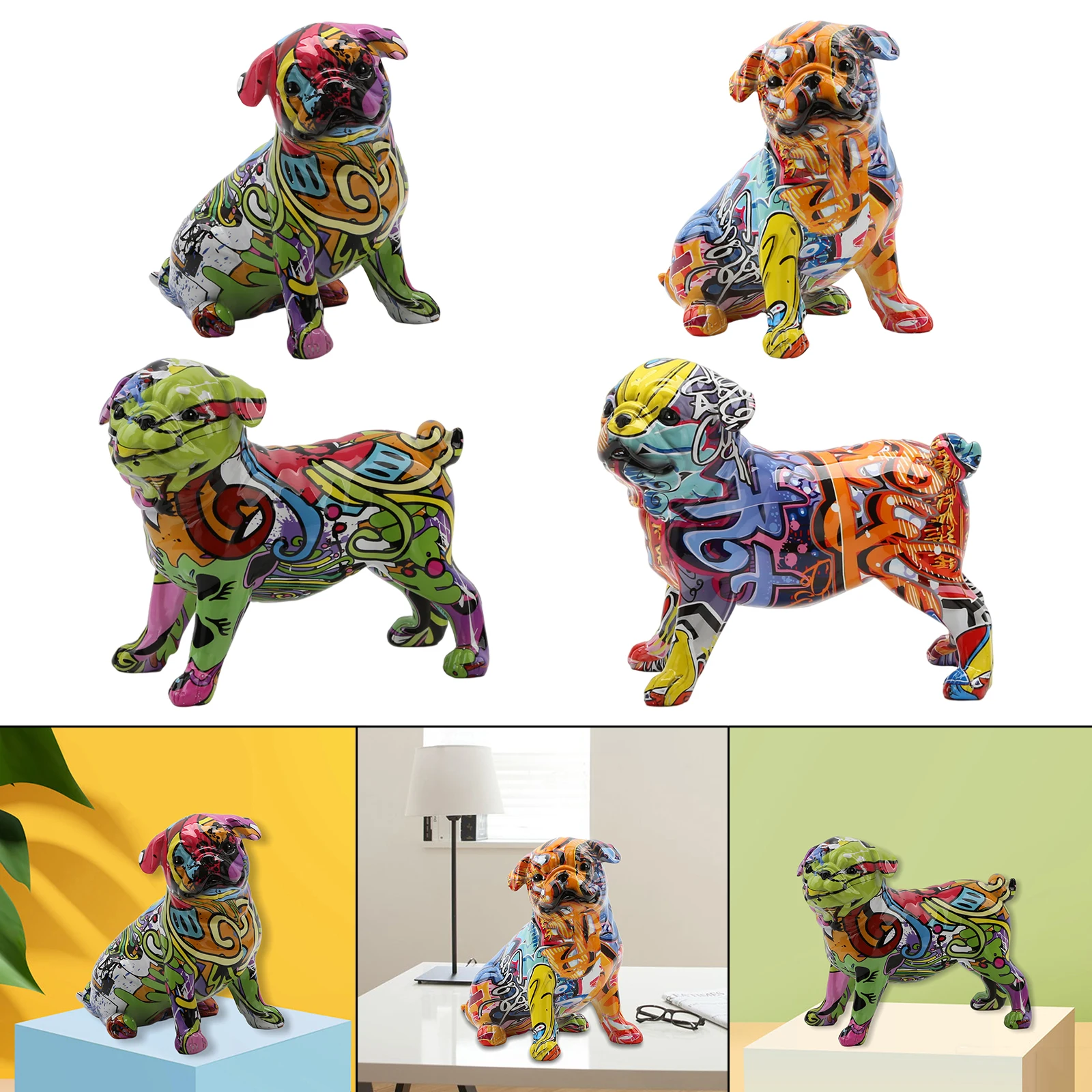 Nordic Painting Graffiti French   Creative Resin Crafts Animal Dog Figurines Sculpture Home Wine Cabinet Office Decor