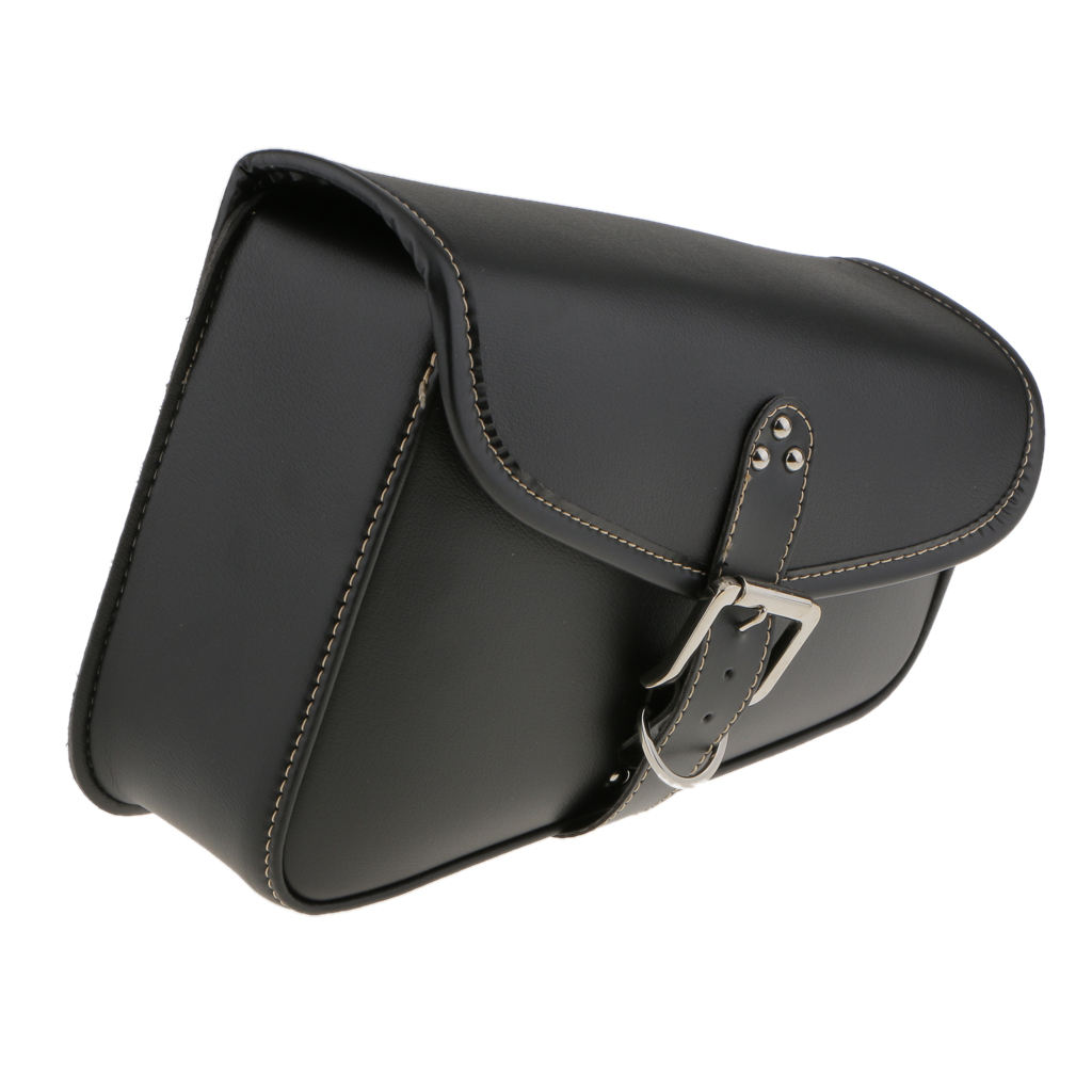 Black PU Leather Motorcycle Universal Saddle Panniers Luggage Bag Storage