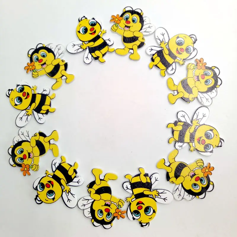 New 20 Pieces Wood Shapes Bee Embellishments for Scrapbooking Crafts Decorative Buttons Flatback Card Making Decoration Gift