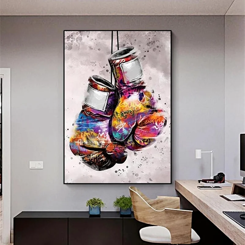 Boxing Gloves Graffiti Painting Printed on Canvas