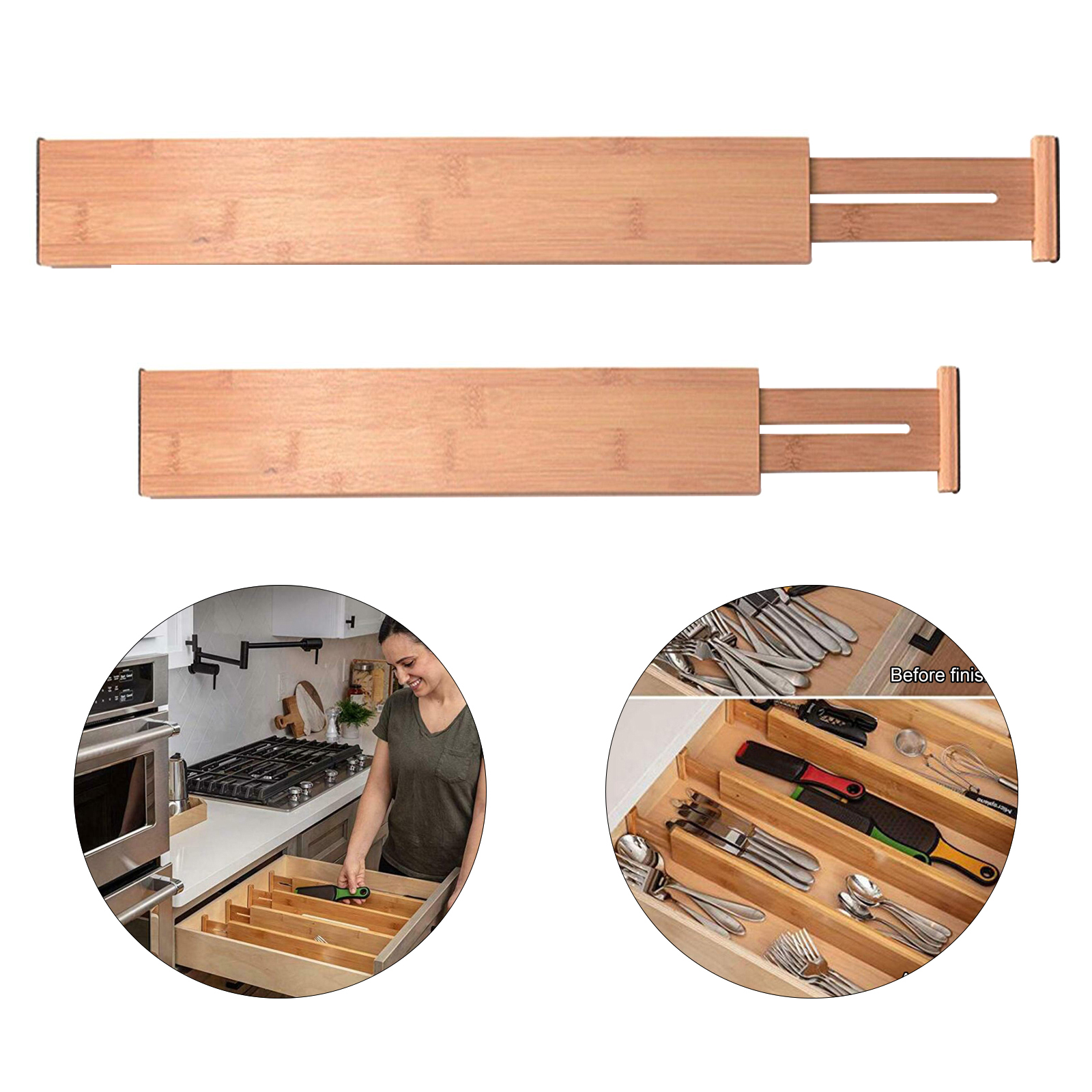 Adjustable Bamboo Drawer Dividers Organizer Large Expandable Organizing Dividers for Kitchen Utensils Dresser Bedroom Bathroom