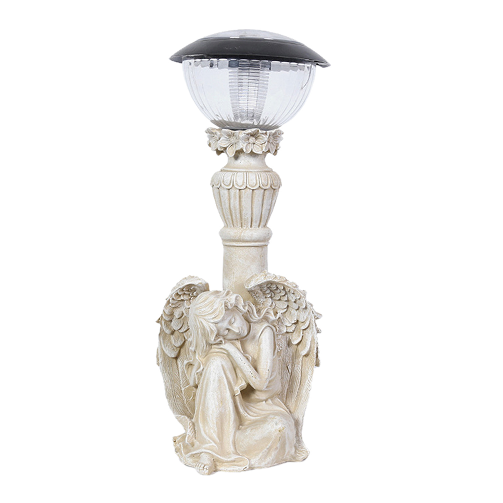 Waterproof Solar Powered Angel Statue Garden Figurine Sculpture with LED Light for Patio Lawn Decor