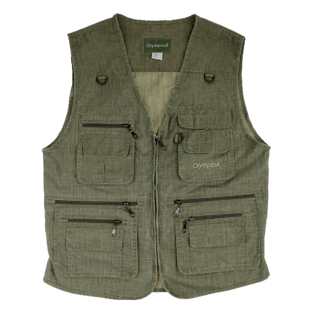 Mens Leisure Outdoor Fishing Vest Photography Multi-pocket Jacket Army Green