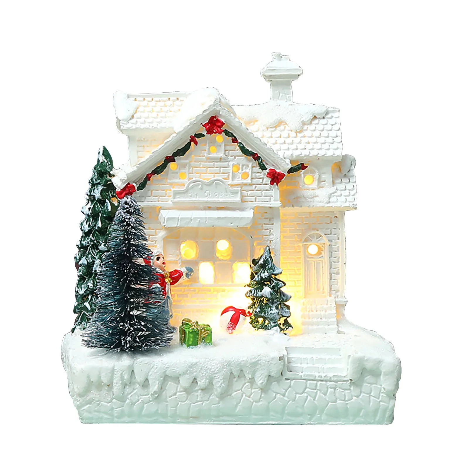Brillie Villaggio in Resina con Scena di Natale e Statuette con Decorazioni Natalizie a Luce LED Bianca Calda 