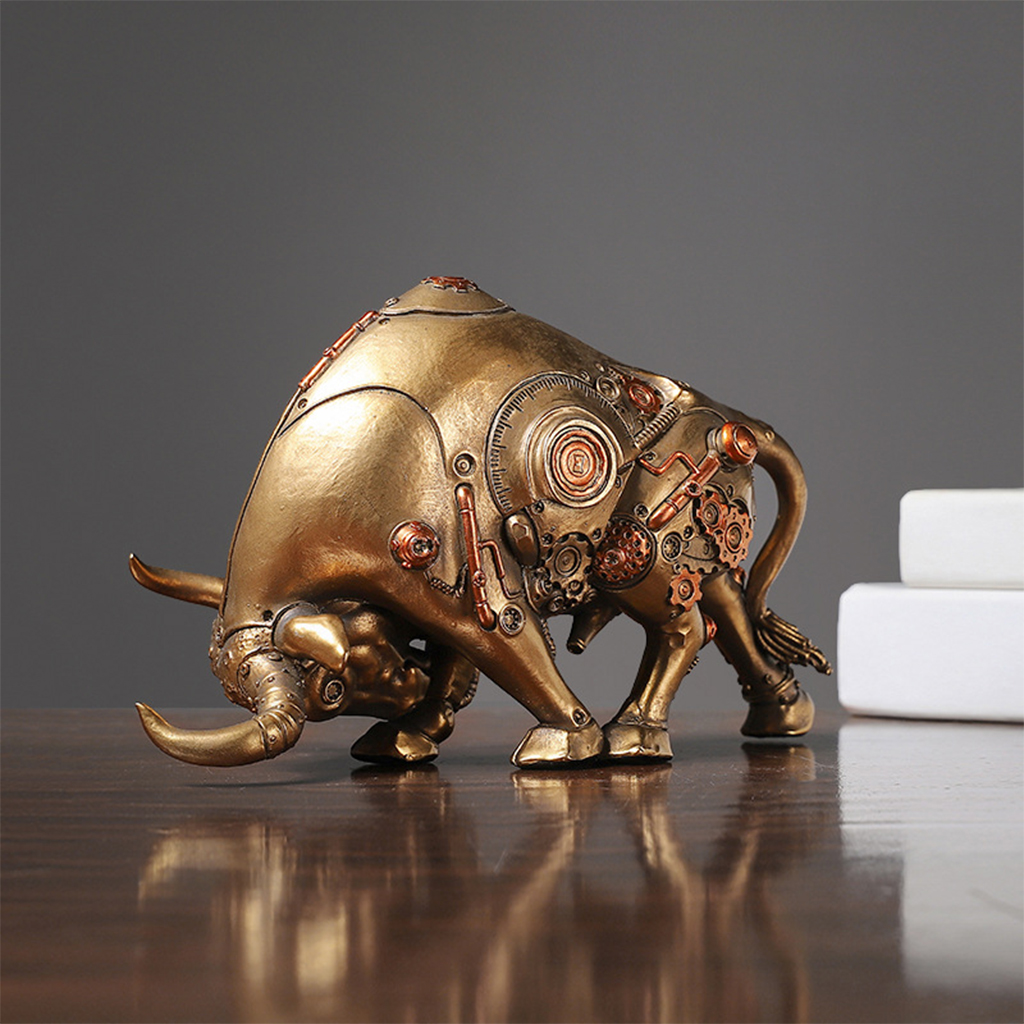 Animal Figurine Resin Art Mechanical Bull Statue Sculpture for Car Dashboard
