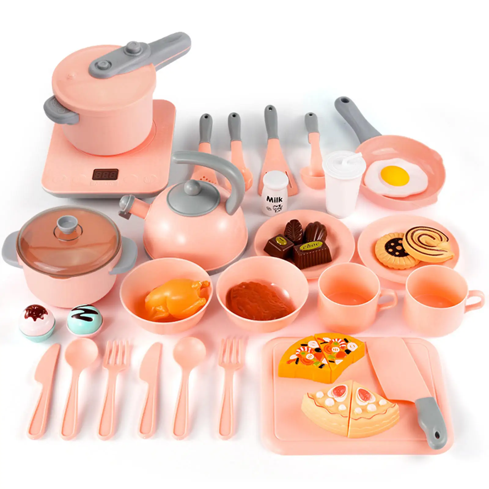 Kitchen Playset Pretend Play Assortment Cookware Induction Cooker for 3 4 5 6 Years Old