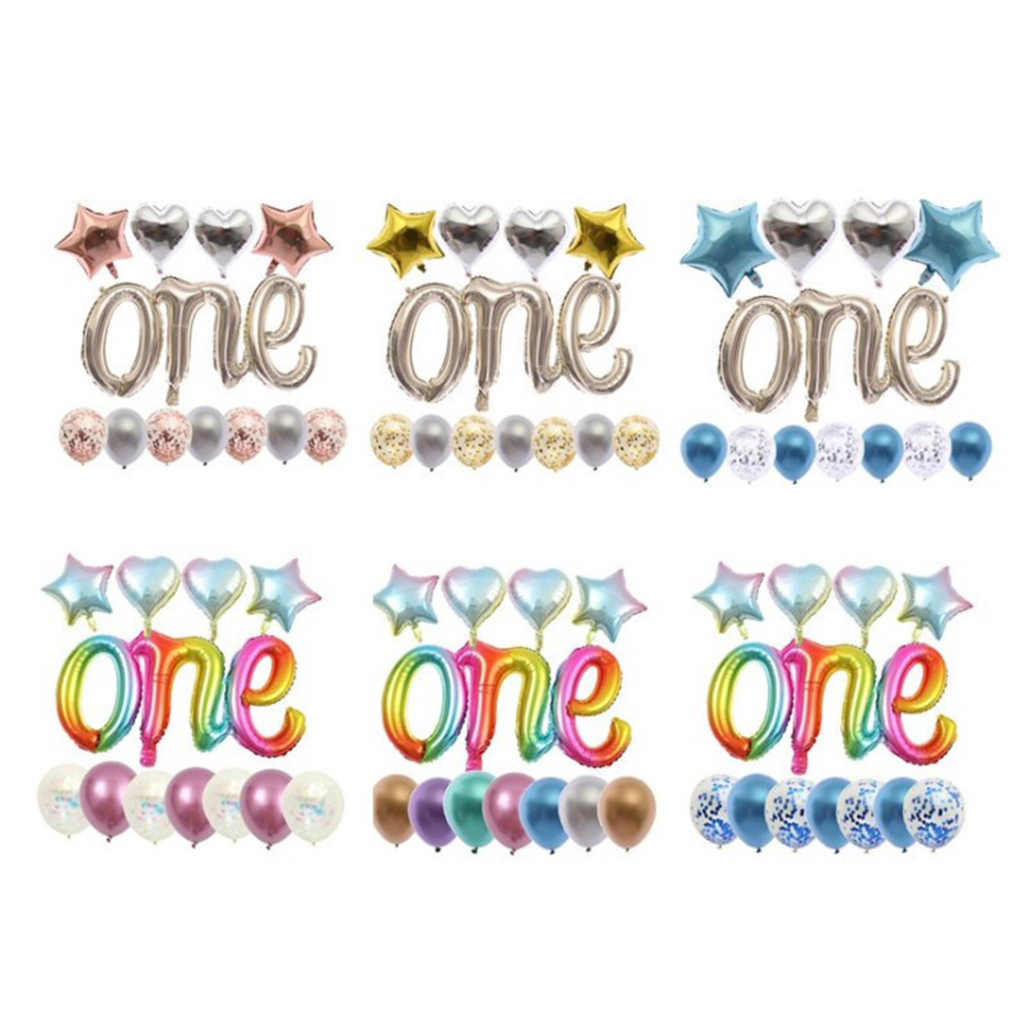 Cute One Anniversary Balloons Babies 1st Birthday Party Decor Ornaments Kit