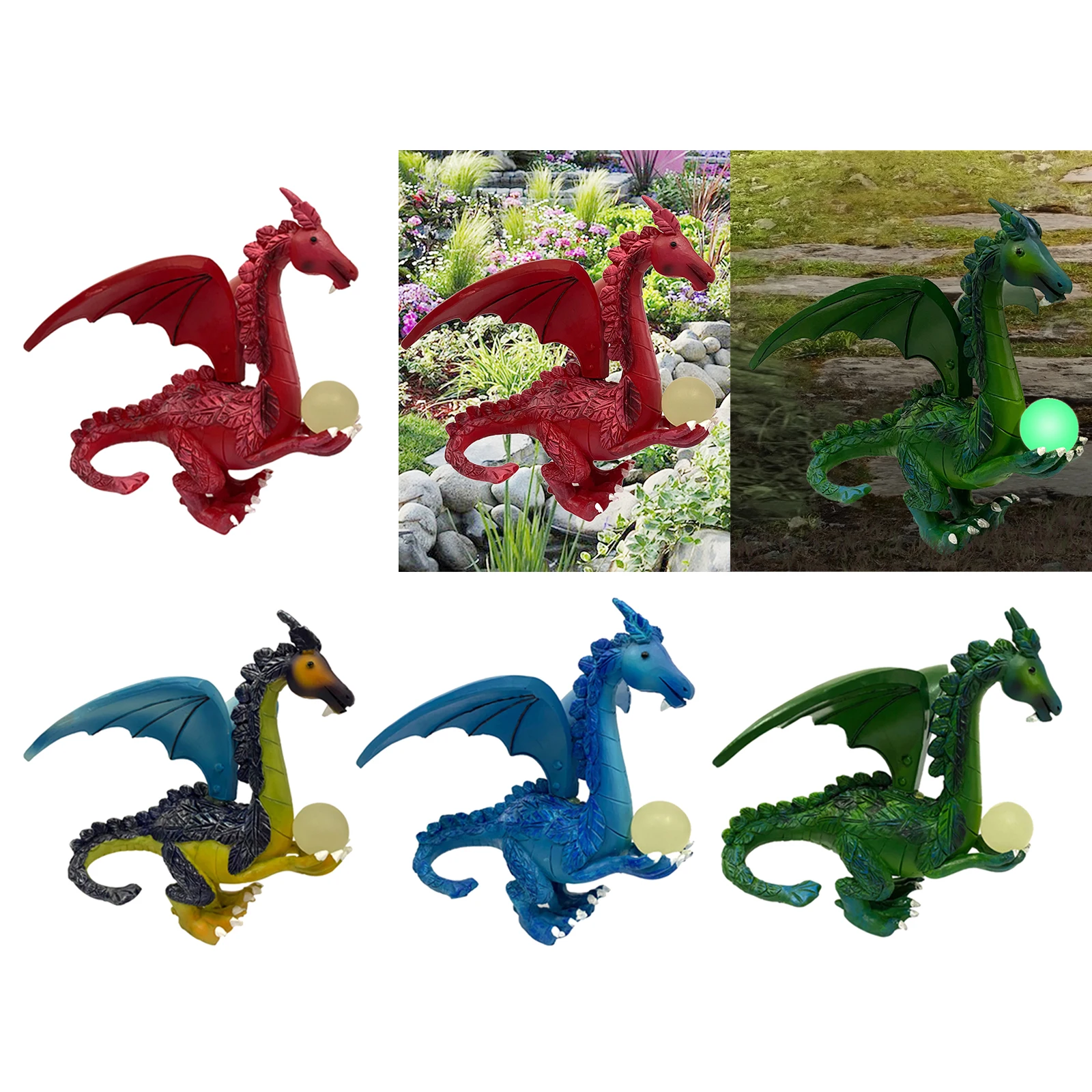 Dragon Figurines Resin Ornament with Luminous Ball Flying Dragon Statue Dragon Crafts Kids Gifts
