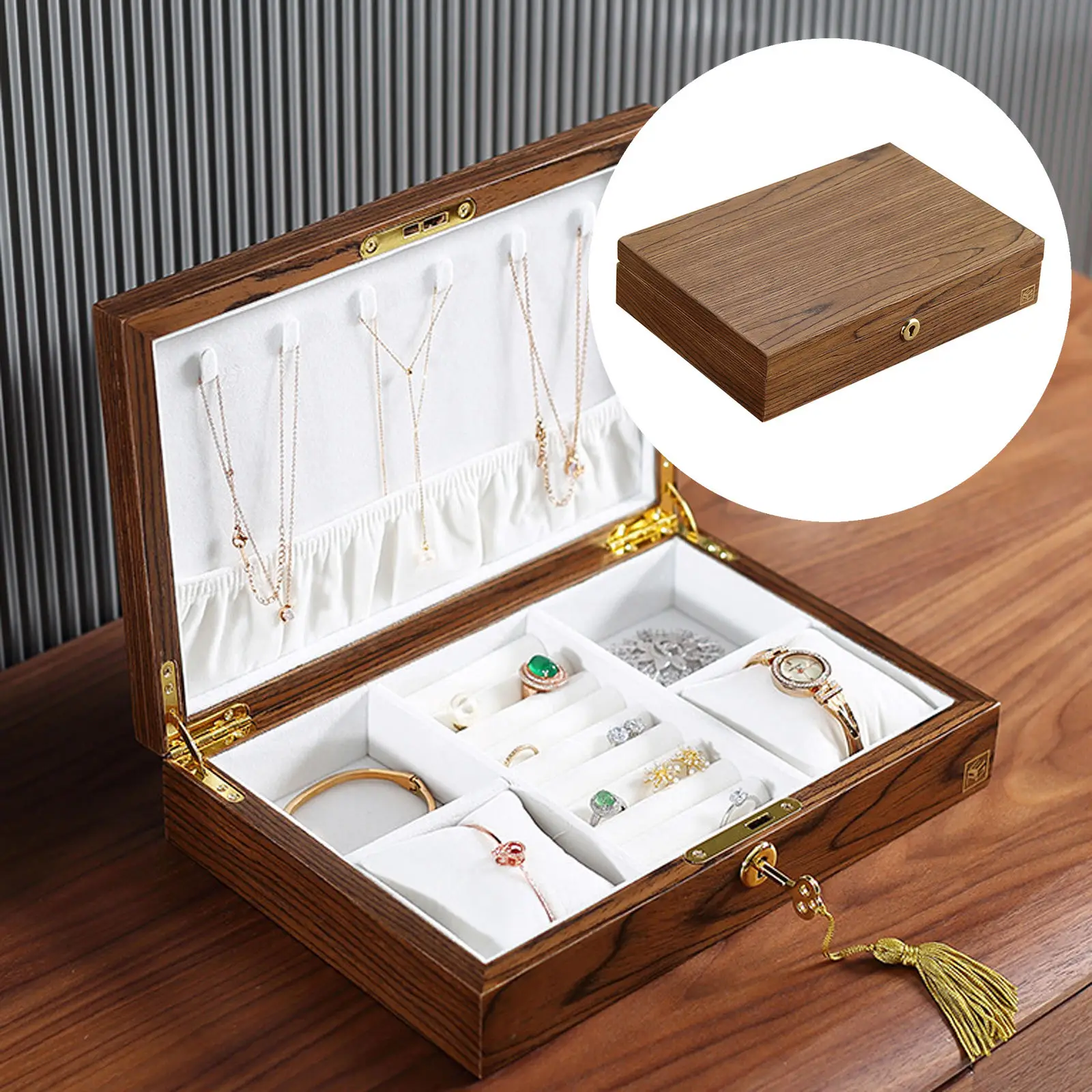 Jewellery Organiser Keepsake Lockable Ring Vintage Handcraft Rectangle Portable Chest Wooden Jewelry Box Storage Case for Women