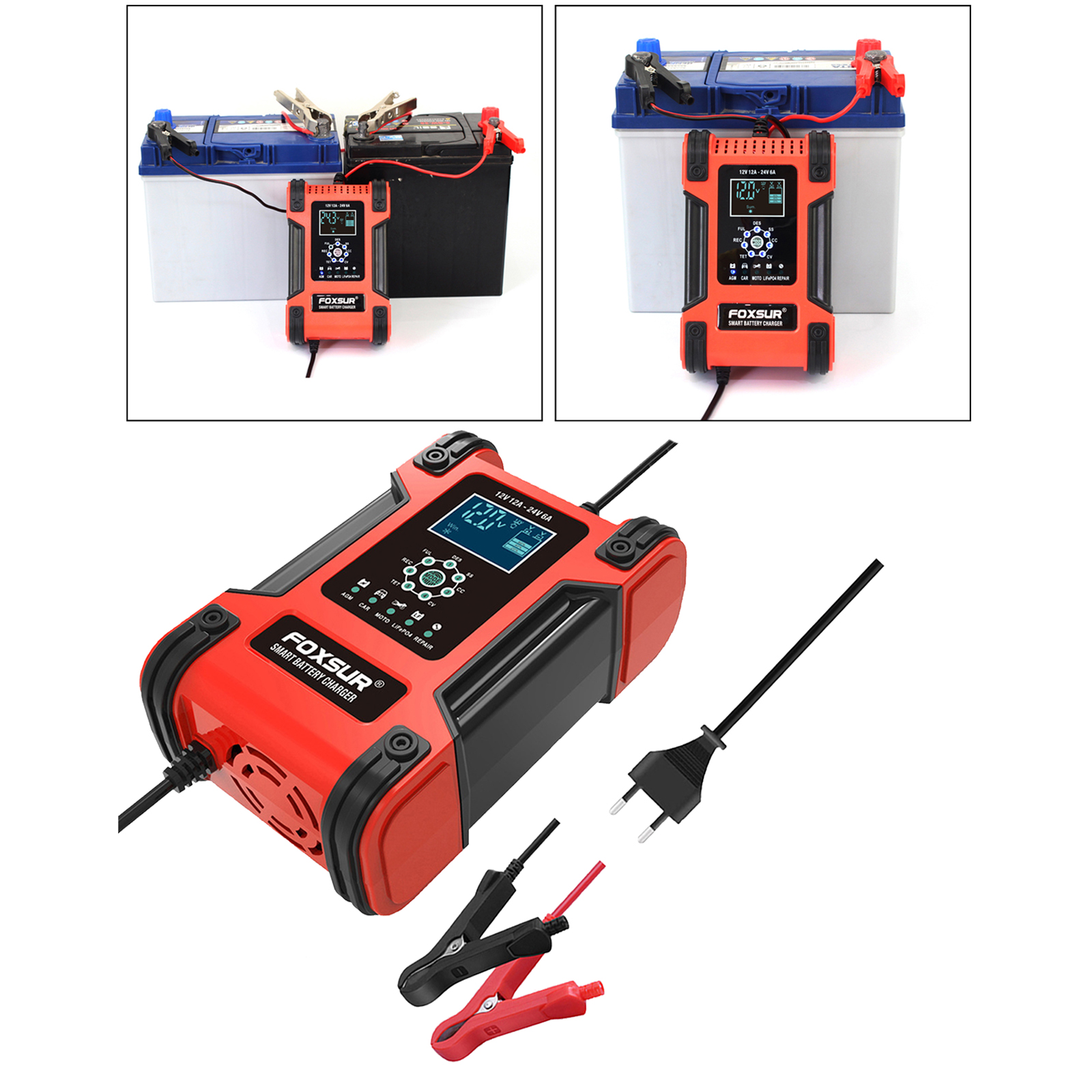 Car Battery Charger 12V 12A 24V 6A Power Automatic Charge Charging EU Plug