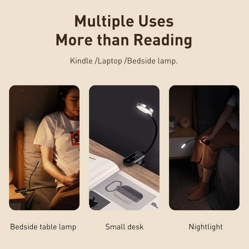 Baseus USB Rechargeable Eye Protection Reading Light Creative Clip Touch Lamp Small Book Lamp Useful Night Light