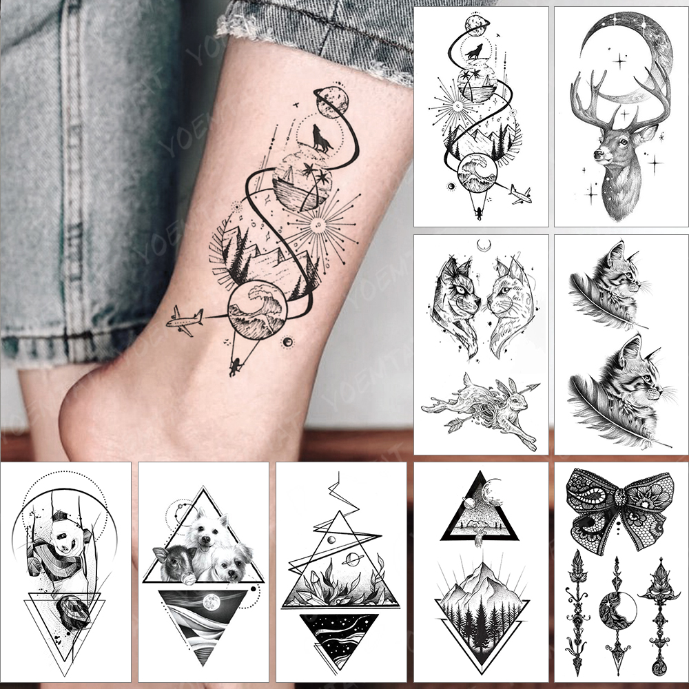 Best of Waterproof Temporary Tattoo Sticker Wolf Cat Deer Panda Moon Mountain Flash Tatto Arm Wrist Fake Tattoos Body Art Women Men Kids Reviews & Tips