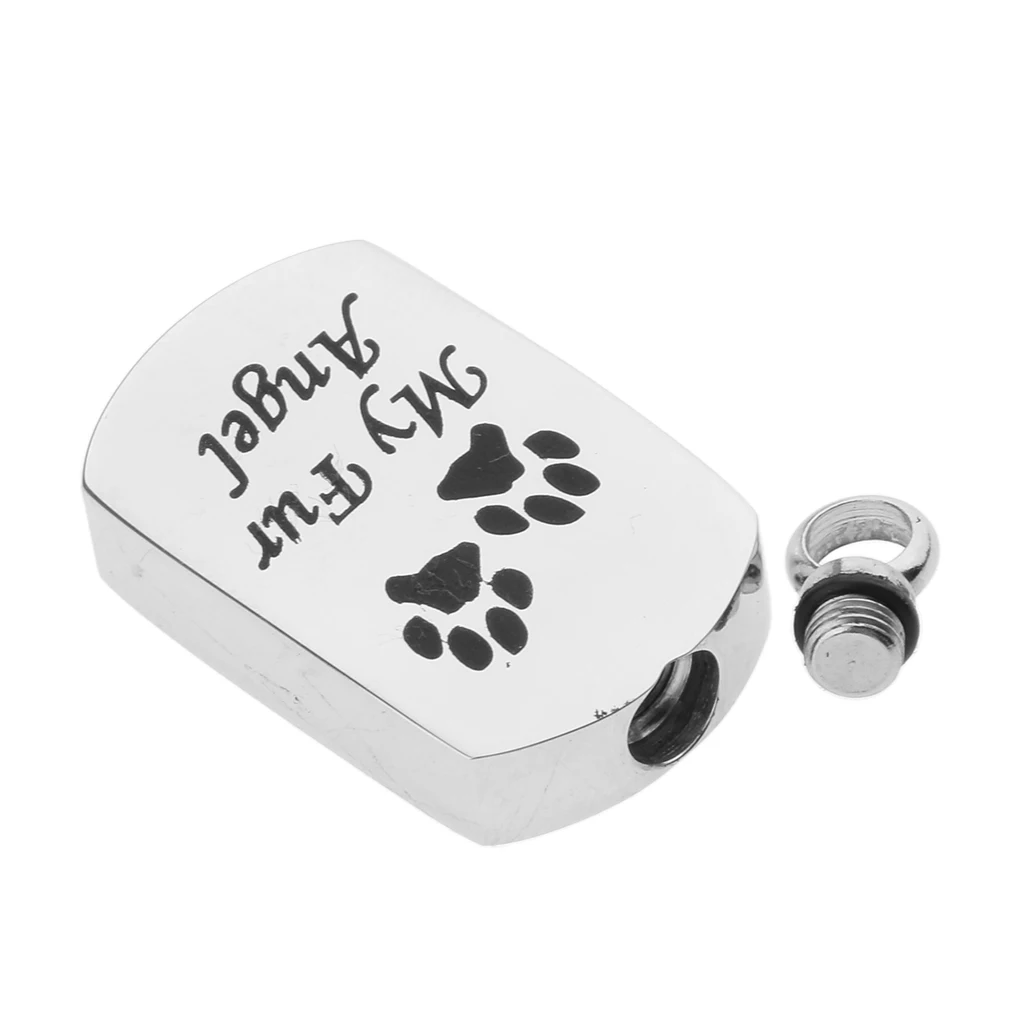 Stainless Steel Rectangle Memorial Pendant Dog Paw My Angel Cremation Urn Keepsake for Necklace Keyring Pendant