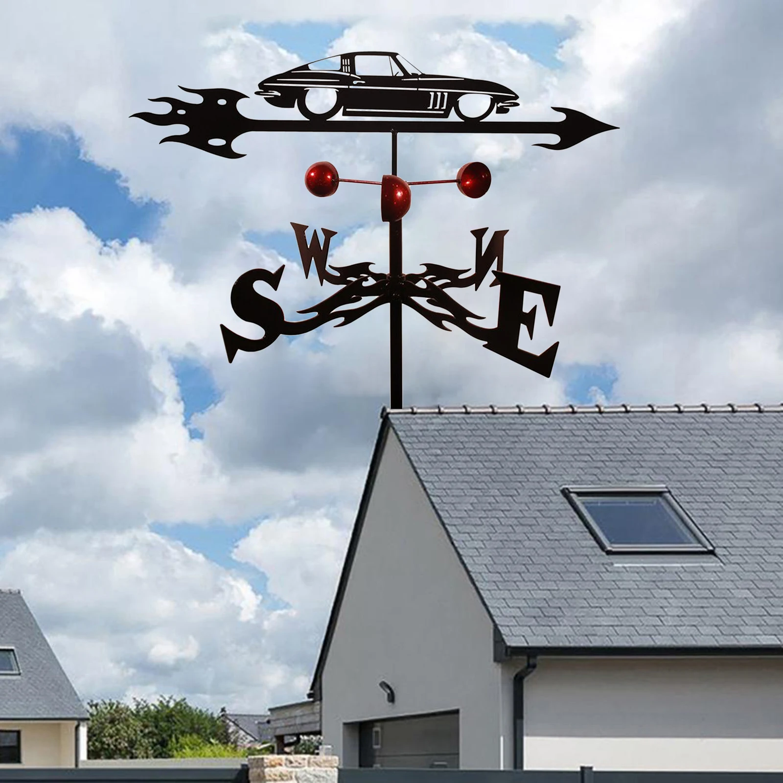 Metal Weather Vane for Garden Decoration Ornament Decorative with Car Decor Wind Vane Weathervanes Direction Guide