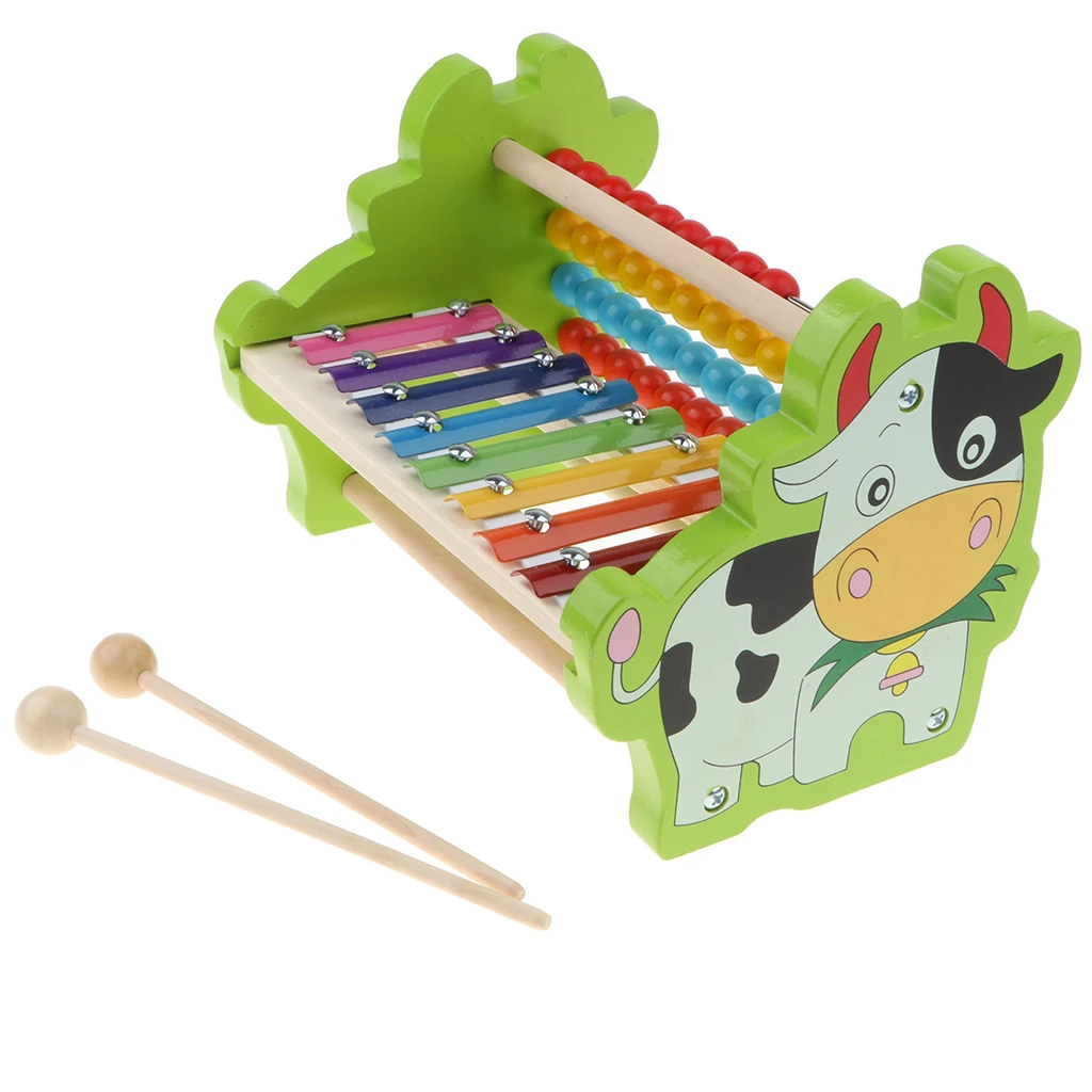 2 in 1 Kid Wooden Cow Bead Abacus & Xylophone Play Music Educational Kid Toy